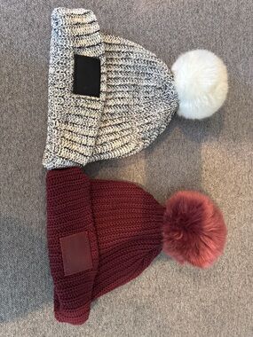 Pom Pom Knit Beanie - Gray & Burgundy - Love your Melon (2)